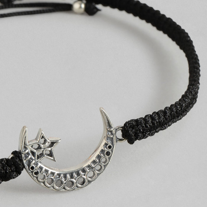 Star and Moon Black thread Silver Anklet