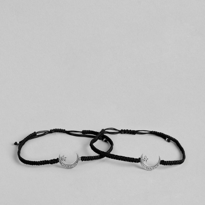 Star and Moon Black thread Silver Anklet