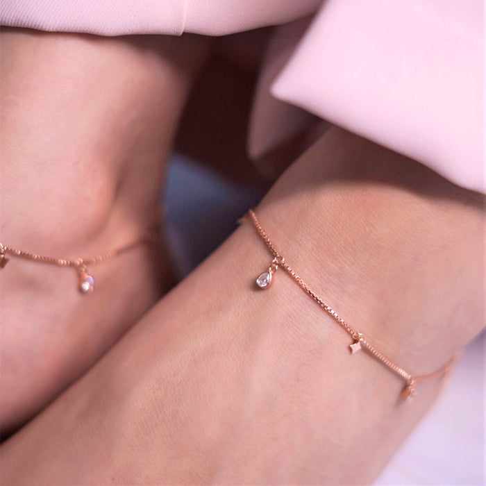 Star Charms Rose Gold Plated 925 Sterling Silver Anklets
