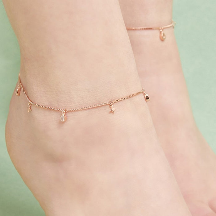 Star Charms Rose Gold Plated 925 Sterling Silver Anklets