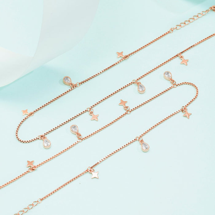 Star Charms Rose Gold Plated 925 Sterling Silver Anklets