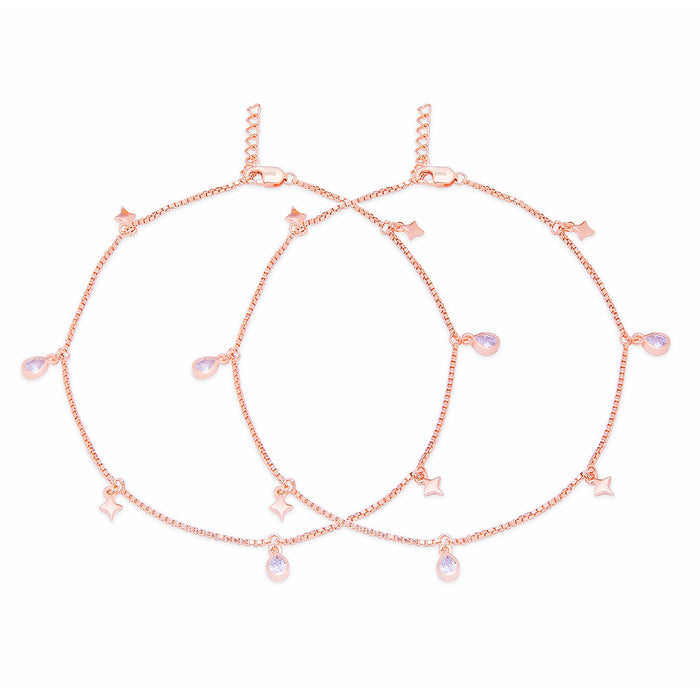 Star Charms Rose Gold Plated 925 Sterling Silver Anklets
