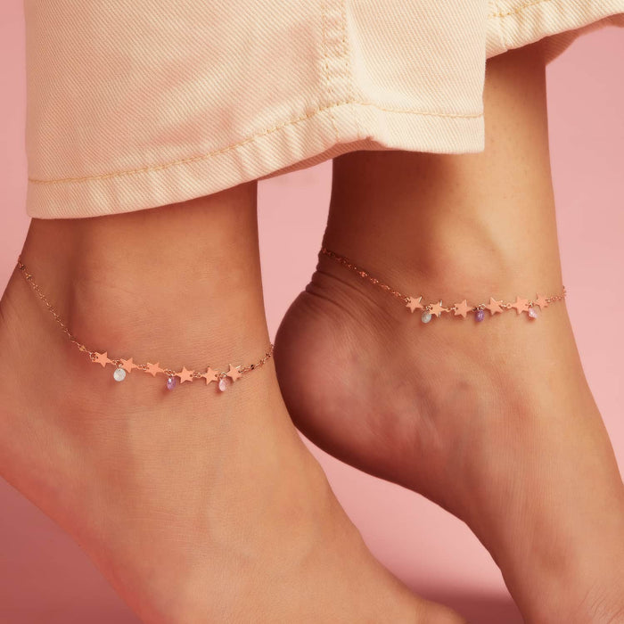 Star Colors Charm Rose Gold Plated 925 Silver Anklet