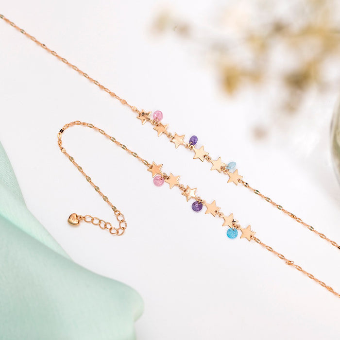 Star Colors Charm Rose Gold Plated 925 Silver Anklet