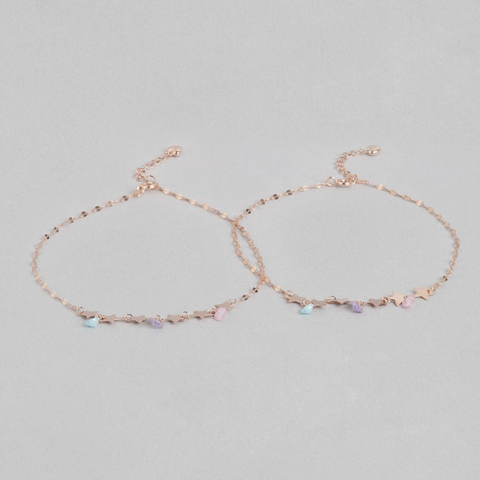 Star Colors Charm Rose Gold Plated 925 Silver Anklet