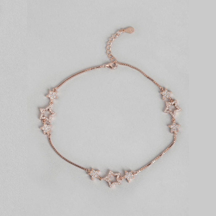 Rose gold plated 925 Sterling Silver anklet for women featuring cubic zirconia star charms – Zavya