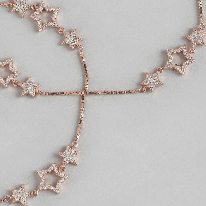Women's rose gold plated 925 Sterling Silver anklet with cubic zirconia star charms – Zavya