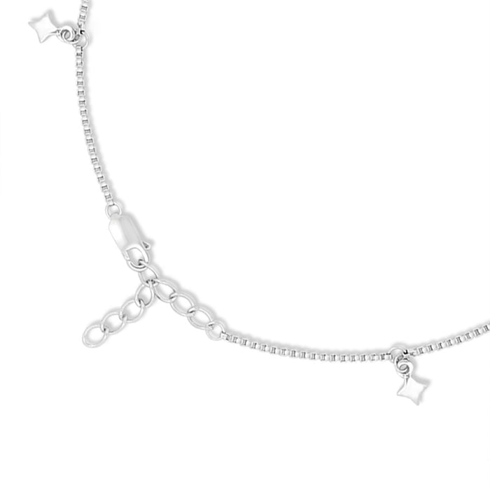 Star CZ Charms Rhodium Plated 925 Sterling Silver Anklet