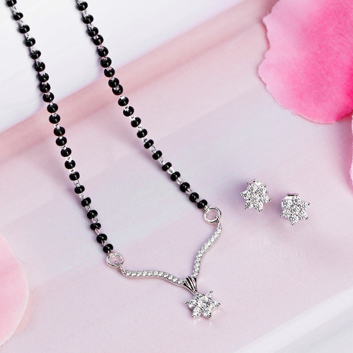 Star CZ Rhodium Plated 925 Sterling Silver Mangalsutra set