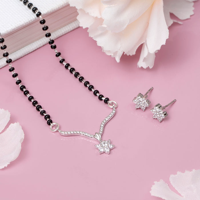 Star CZ Rhodium Plated 925 Sterling Silver Mangalsutra set