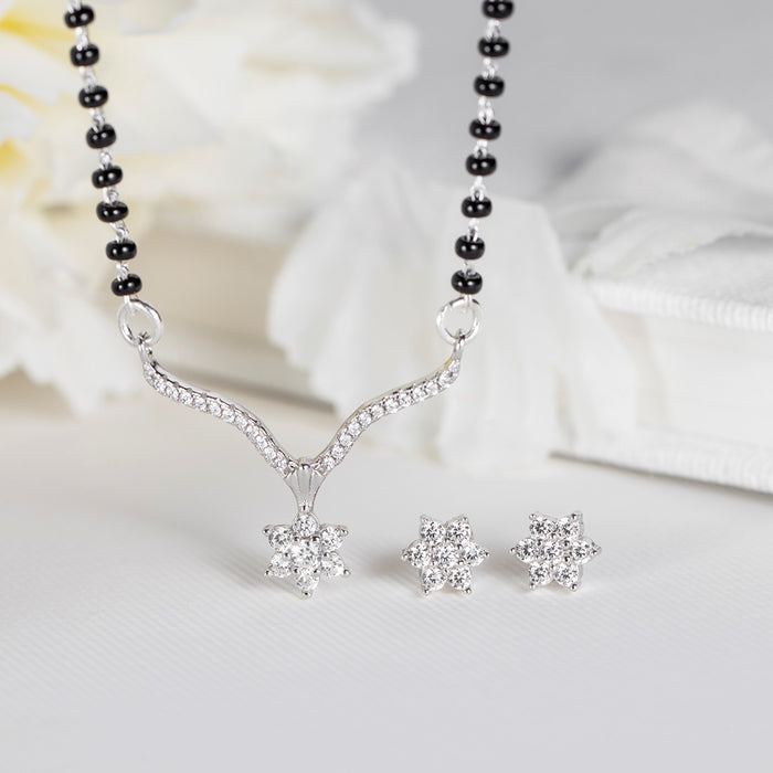 Star CZ Rhodium Plated 925 Sterling Silver Mangalsutra set