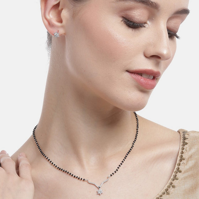 Star CZ Rhodium Plated 925 Sterling Silver Mangalsutra set