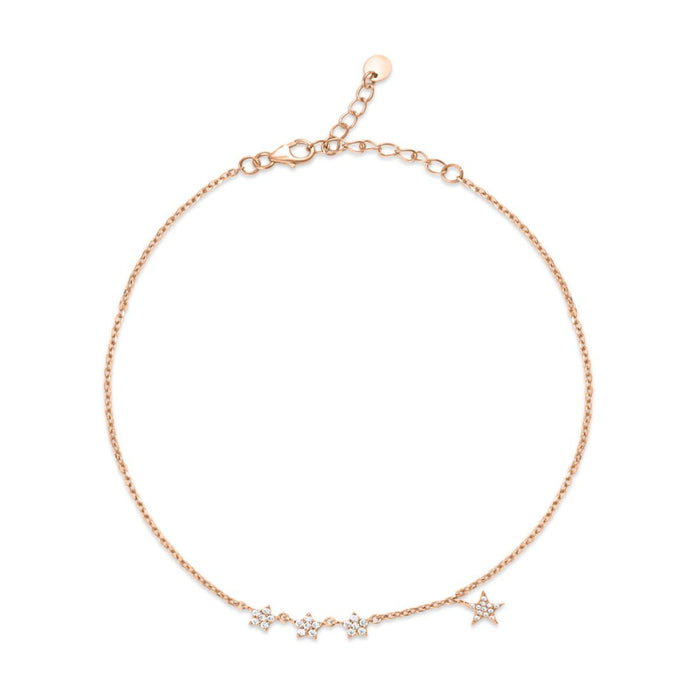 Star CZ Rose Gold Plated 925 Sterling Silver Anklet