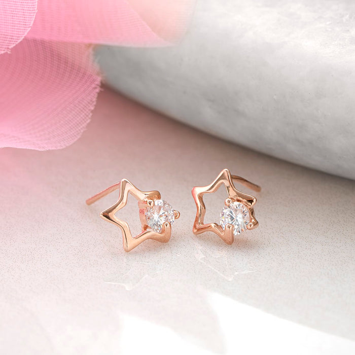 Star CZ Rose-Gold Plated 925 Sterling Silver Earrings