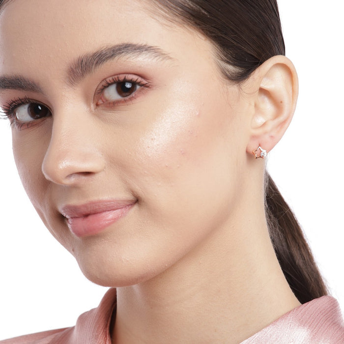 Star CZ Rose-Gold Plated 925 Sterling Silver Earrings