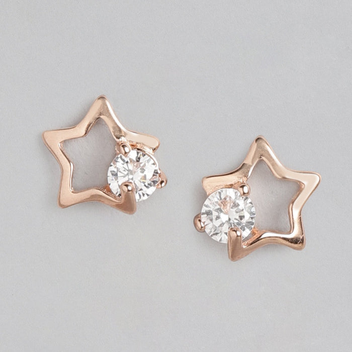Star CZ Rose-Gold Plated 925 Sterling Silver Earrings