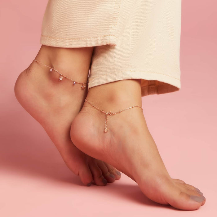 Star Drop Rose Gold Plated 925 Silver Charm Anklet