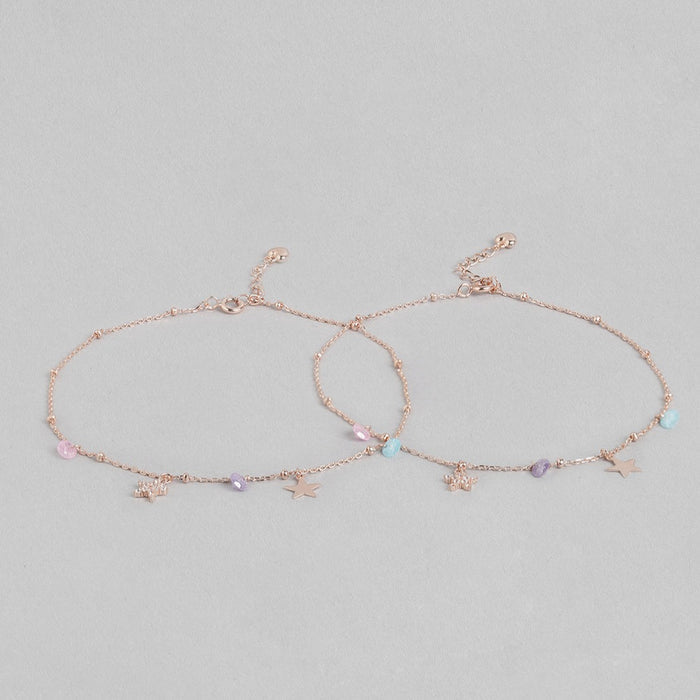 Star Drop Rose Gold Plated 925 Silver Charm Anklet