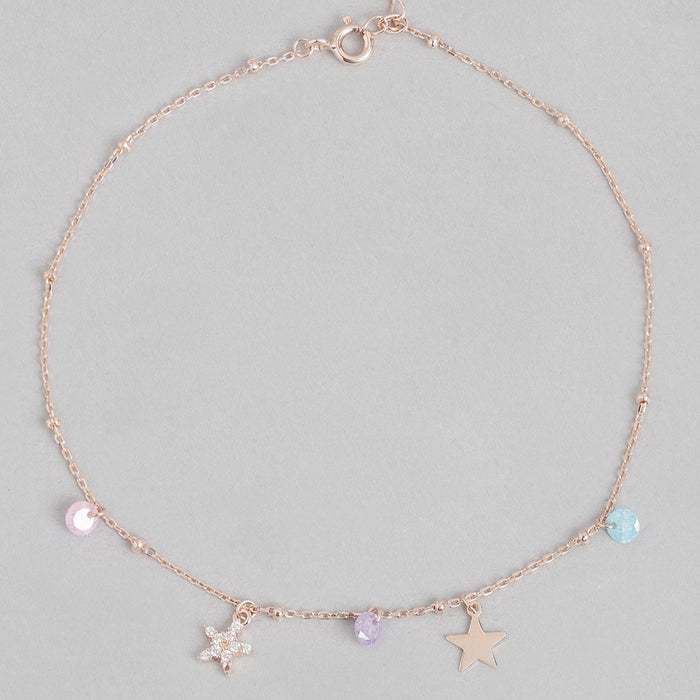 Star Drop Rose Gold Plated 925 Silver Charm Anklet