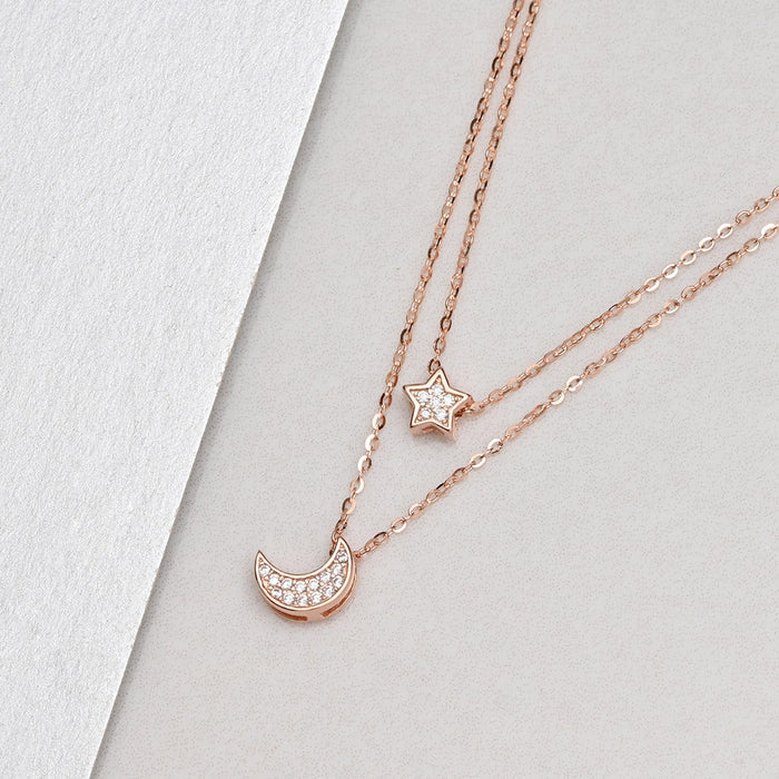 Star & Moon 925 Sterling Silver Layered Necklace