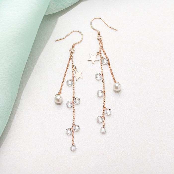 Star Pearl Drops 925 Sterling Silver Earrings