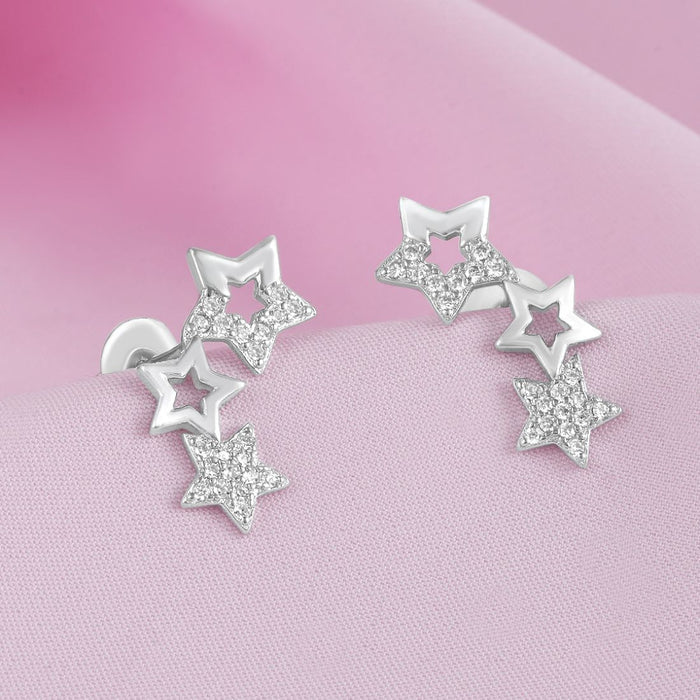 Star Rhodium Plated 925 Sterling Silver Earrings
