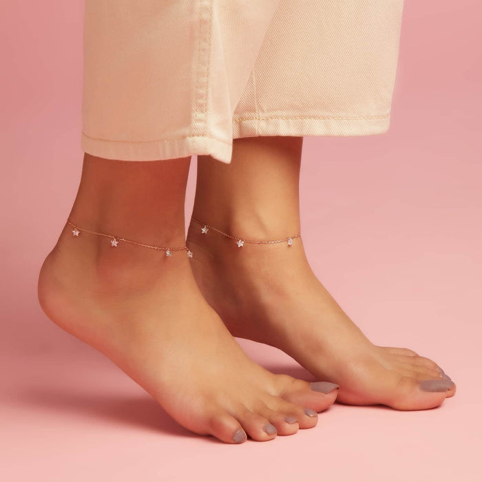Star Rose Gold Plated 925 Sterling Silver Anklet
