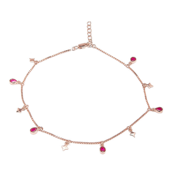 Women's rose gold plated 925 Sterling Silver anklet with star and pink CZ charms. – Zavya