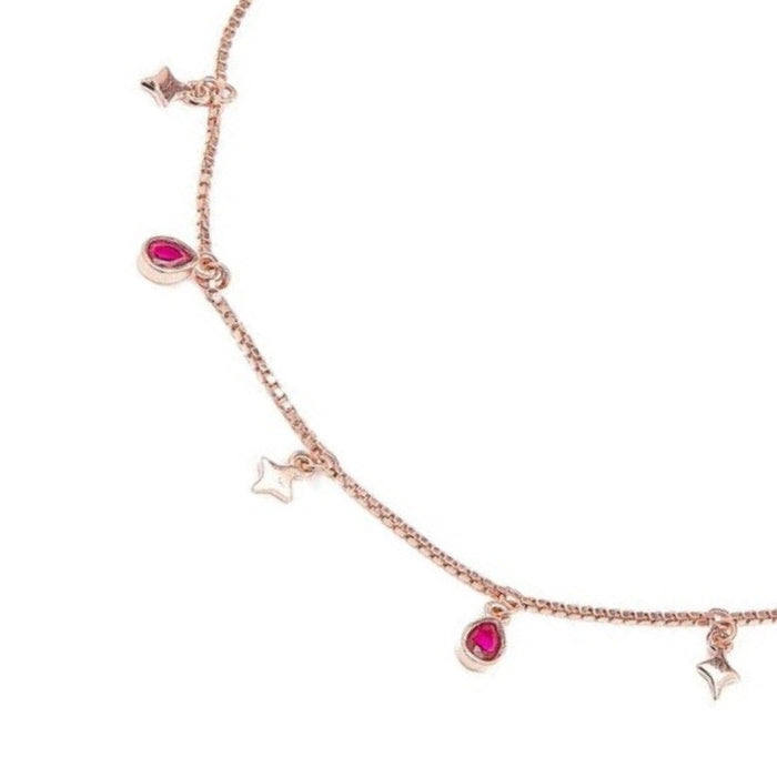 Rose gold plated 925 Sterling Silver anklet for women with star and pink CZ charms – Zavya