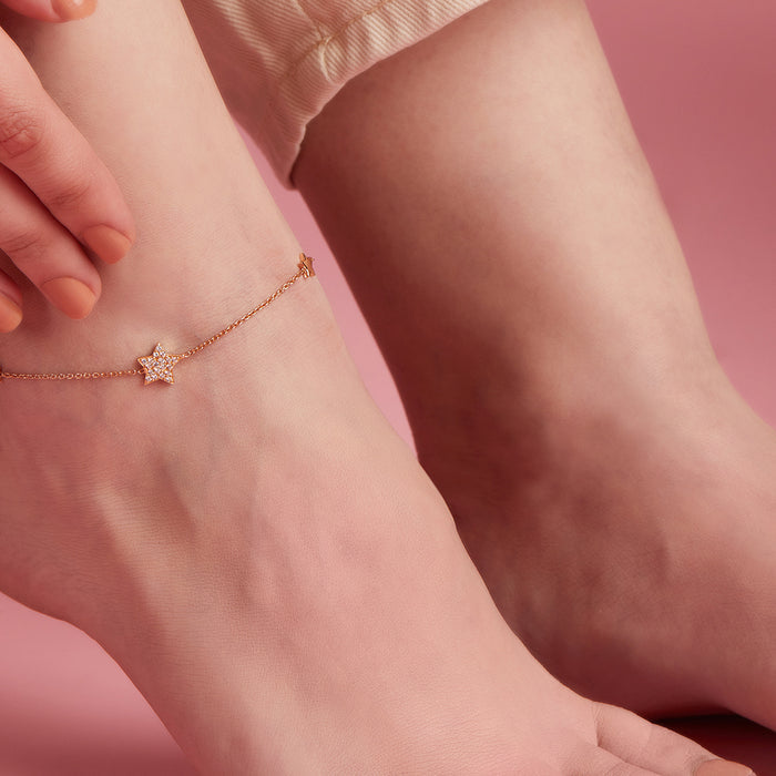 Star Rose Gold Plated CZ 925 Sterling Silver Anklet