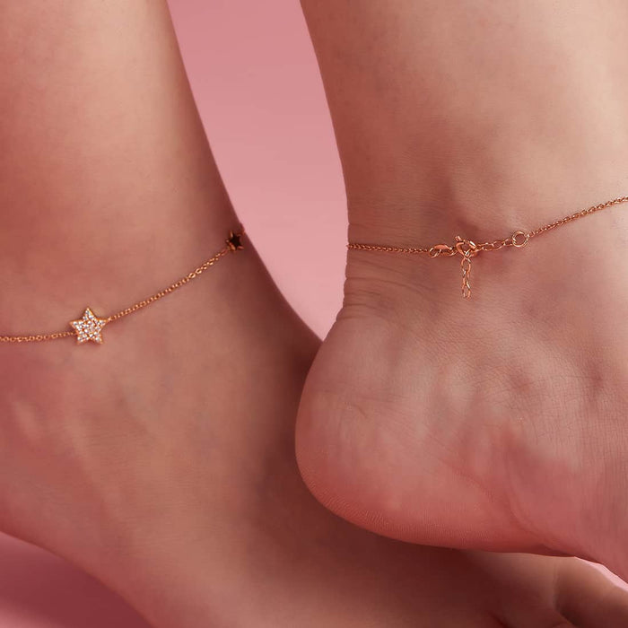 Star Rose Gold Plated CZ 925 Sterling Silver Anklet