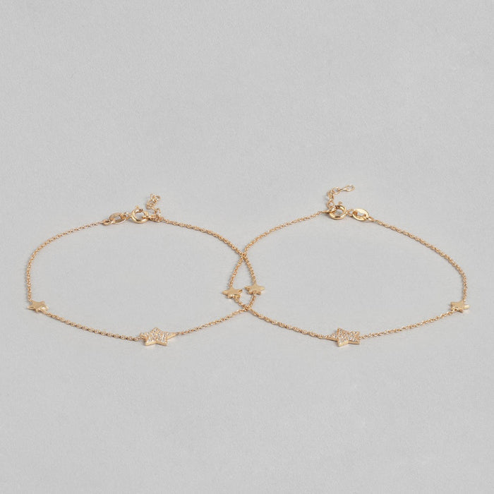 Star Rose Gold Plated CZ 925 Sterling Silver Anklet