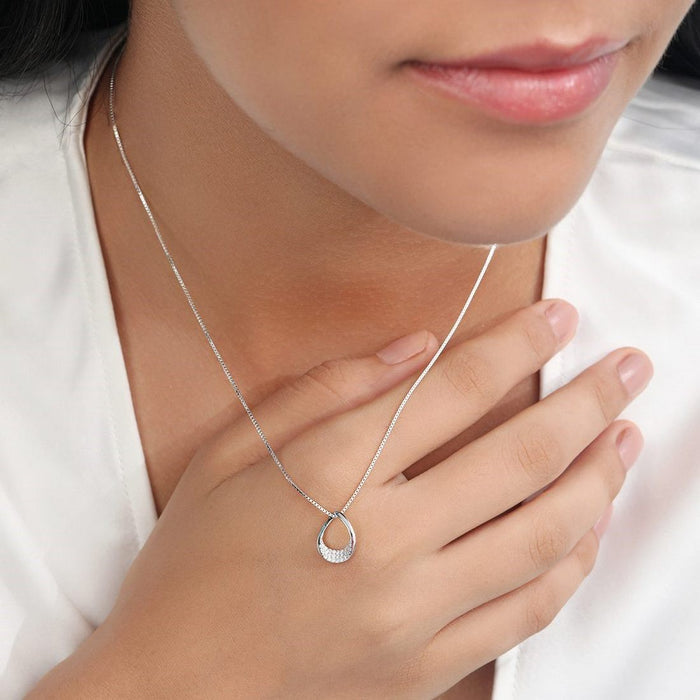 Starlit Cubic Zirconia 925 Sterling Silver Rhodium-Plated Pendant with Chain