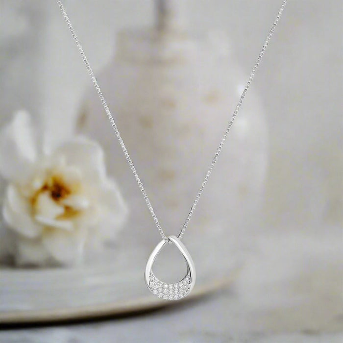 Starlit Cubic Zirconia 925 Sterling Silver Rhodium-Plated Pendant with Chain