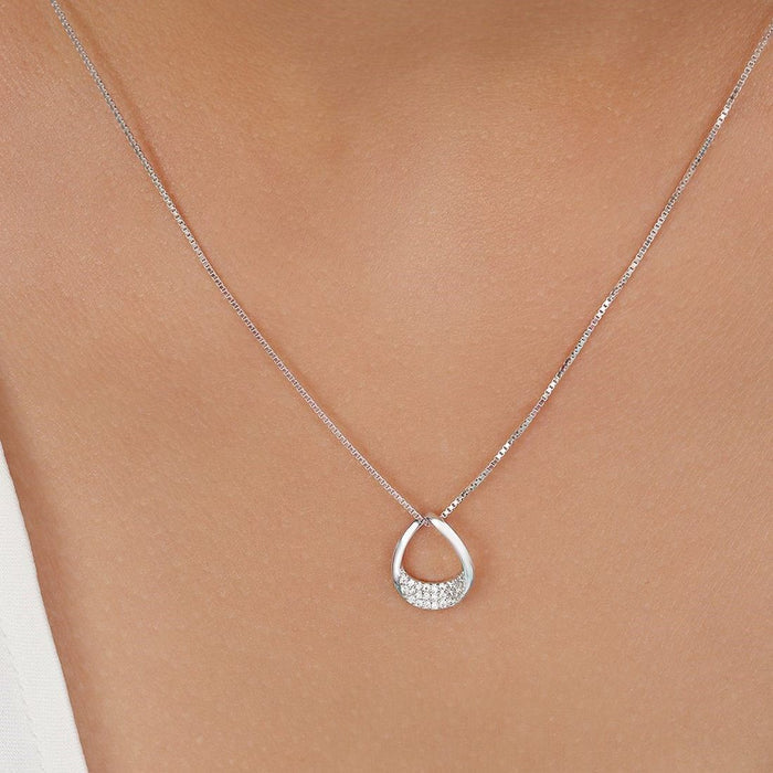 Starlit Cubic Zirconia 925 Sterling Silver Rhodium-Plated Pendant with Chain