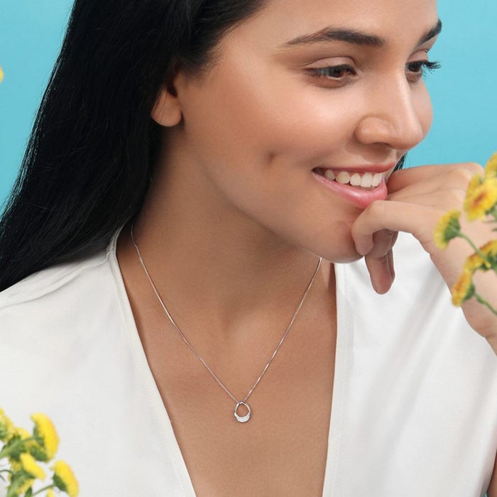 Starlit Cubic Zirconia 925 Sterling Silver Rhodium-Plated Pendant with Chain