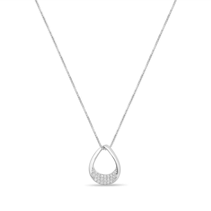 Starlit Cubic Zirconia 925 Sterling Silver Rhodium-Plated Pendant with Chain