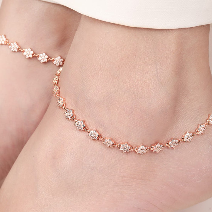 Starry Elegance Rose Gold-Plated 925 Sterling Silver Anklet