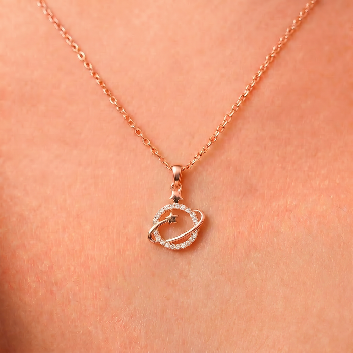 Starry Elegance Rose Gold Plated 925 Sterling Silver Pendant With Link Chain