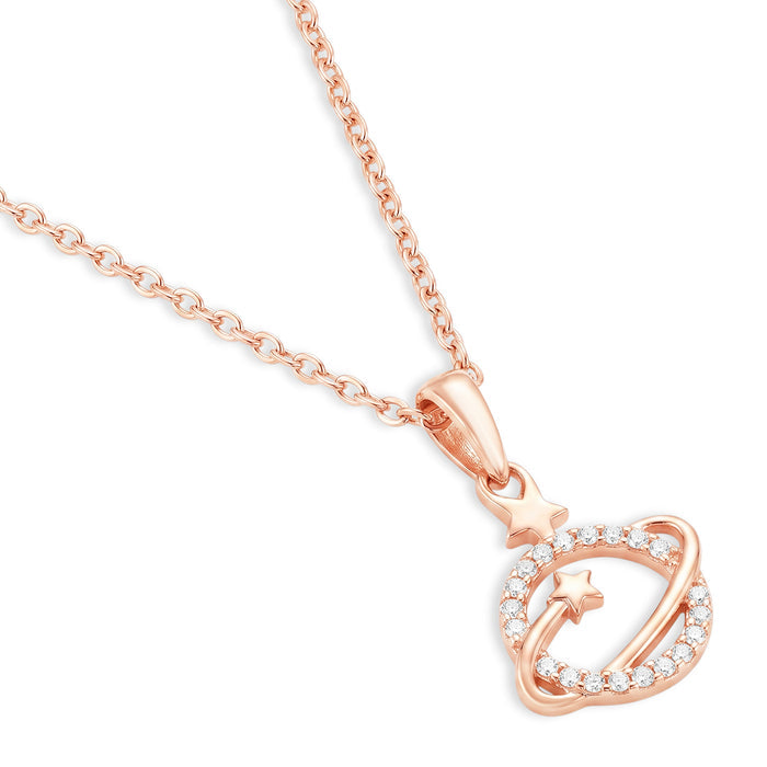 Starry Elegance Rose Gold Plated 925 Sterling Silver Pendant With Link Chain