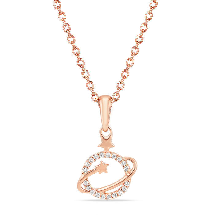 Starry Elegance Rose Gold Plated 925 Sterling Silver Pendant With Link Chain