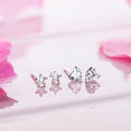 Starry Heartbeat Rhodium-Plated CZ 925 Sterling Silver Combo Earrings