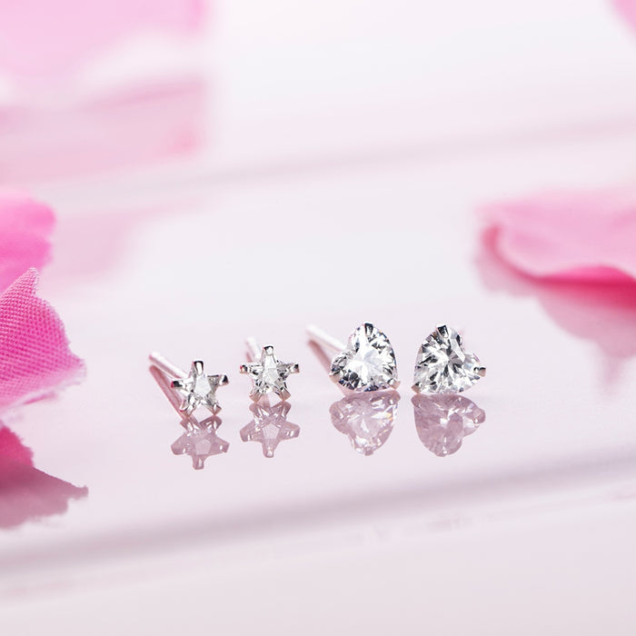 Starry Heartbeat Rhodium-Plated CZ 925 Sterling Silver Combo Earrings