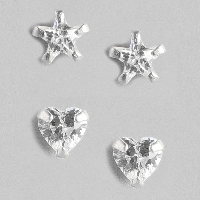 Starry Heartbeat Rhodium-Plated CZ 925 Sterling Silver Combo Earrings