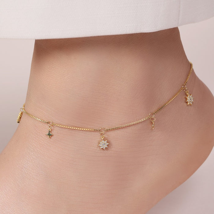 Starry Night 925 Sterling Silver Gold-Plated Star Pattern Anklets