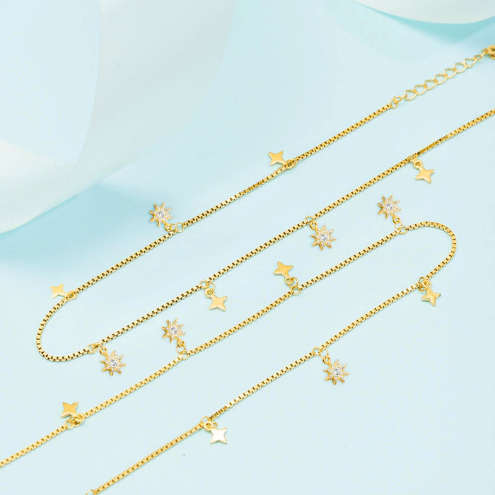 Starry Night 925 Sterling Silver Gold-Plated Star Pattern Anklets