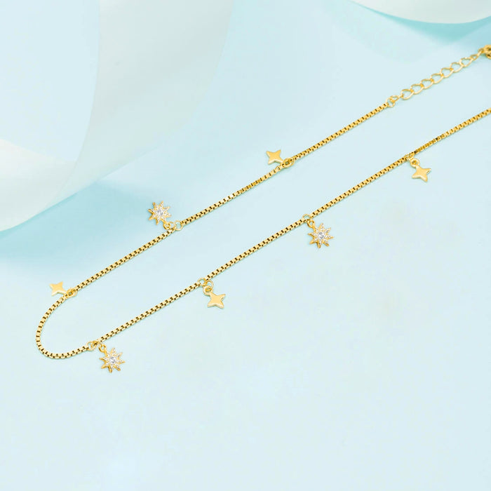 Starry Night 925 Sterling Silver Gold-Plated Star Pattern Anklets
