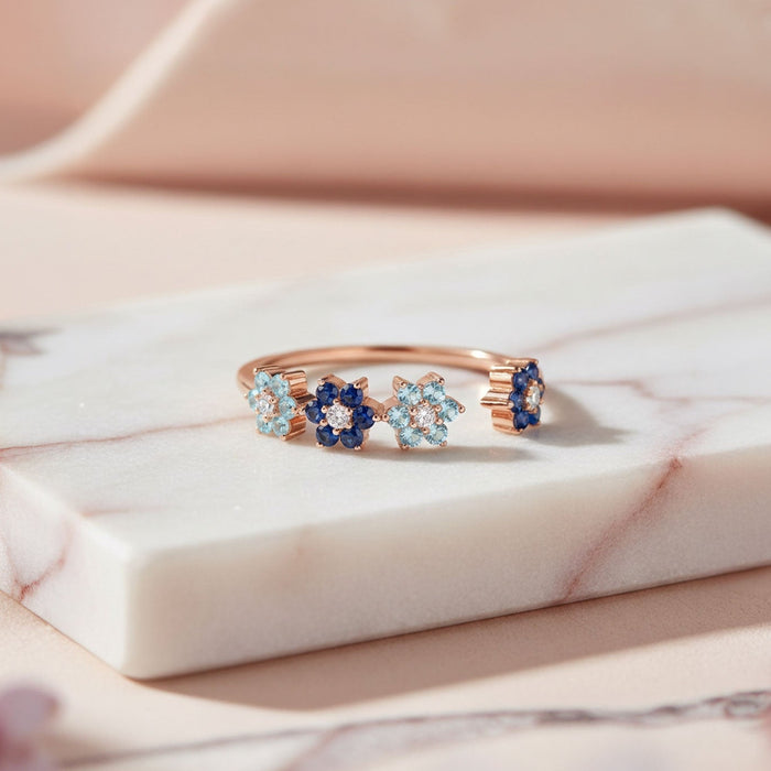 Starry Night Floral Rose Gold Plated 925 Silver Adjustable Women Ring (Zavya Signature)