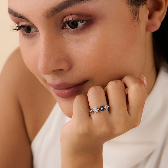 Starry Night Floral Rose Gold Plated 925 Silver Adjustable Women Ring (Zavya Signature)