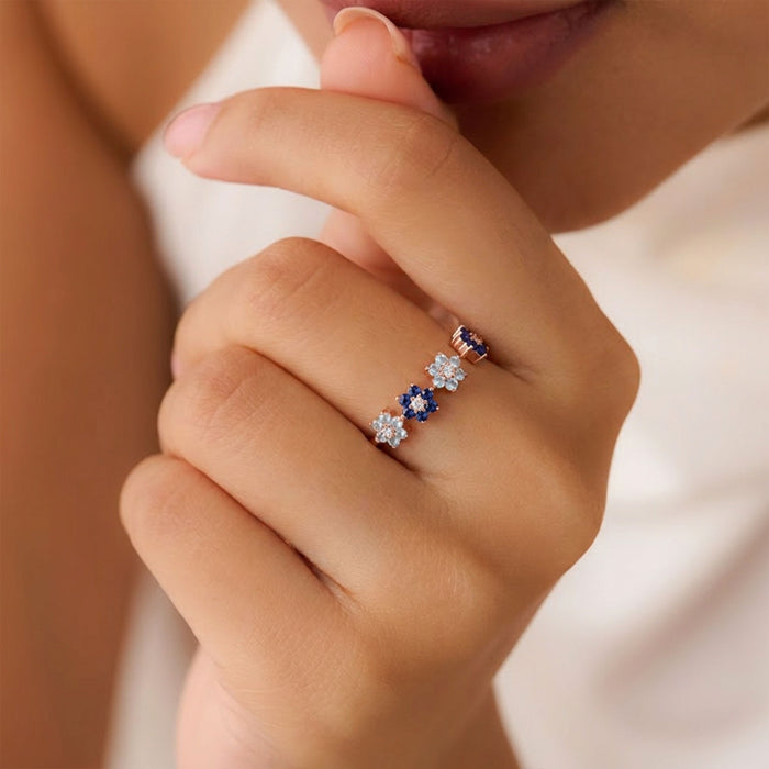 Starry Night Floral Rose Gold Plated 925 Silver Adjustable Women Ring (Zavya Signature)